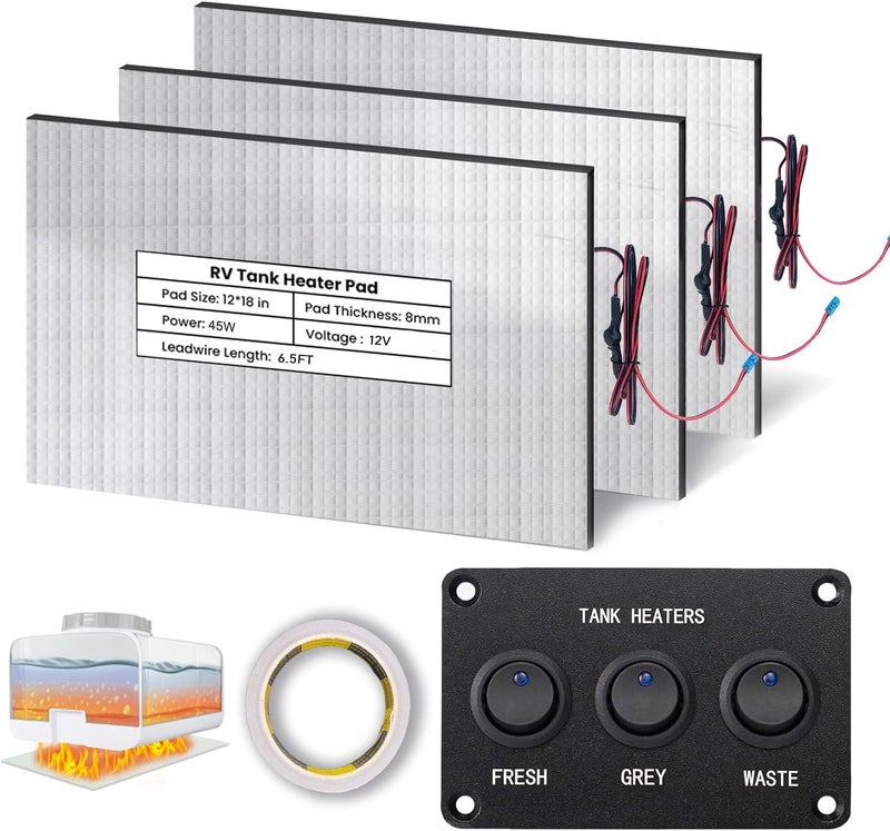 Tsolzdadi 3 Pack RV Water Tank Heating Pad 12V/13.5V, 12"x18" RV Tank Heater Pad with Automatic Thermostat for Camper/Trailer/Motorhome/Marine, Fits Up to 50 Gallons Fresh Water - Image 1